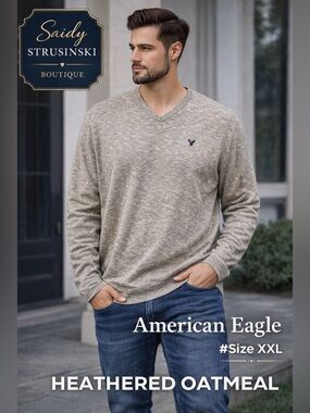 American Eagle Outfitters Classic Fit V-Neck heather gray Sweater XXL